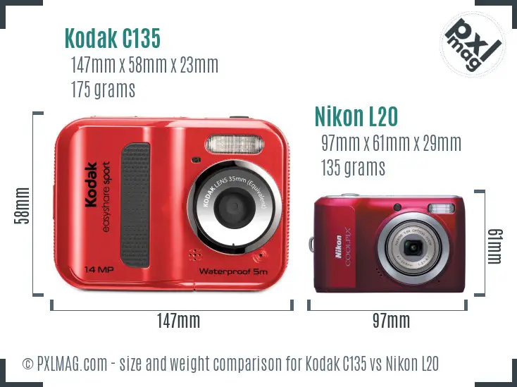 Kodak C135 vs Nikon L20 size comparison Kodak C135 vs Nikon L20 size comparison