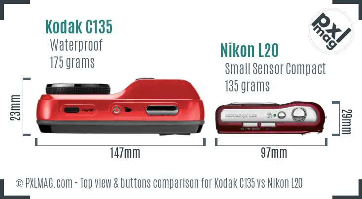 Kodak C135 vs Nikon L20 top view buttons comparison Kodak C135 vs Nikon L20 top view buttons comparison