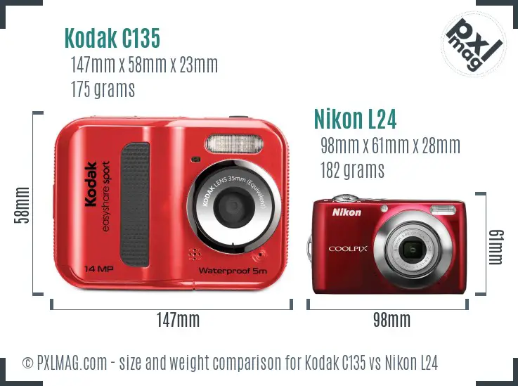 Kodak C135 vs Nikon L24 size comparison