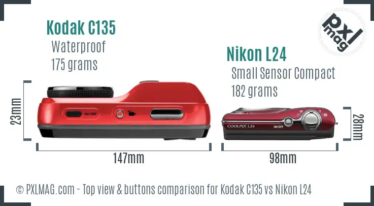Kodak C135 vs Nikon L24 top view buttons comparison