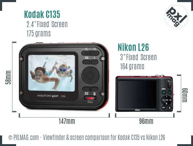 Kodak C135 vs Nikon L26 Screen and Viewfinder comparison