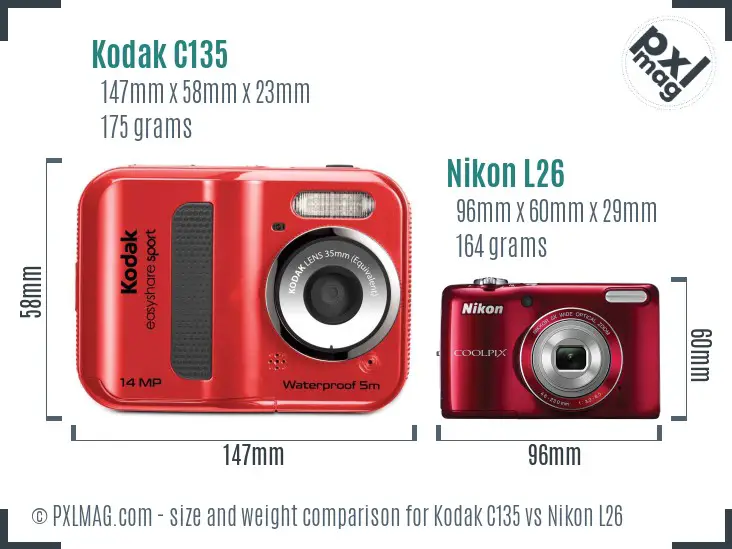 Kodak C135 vs Nikon L26 size comparison