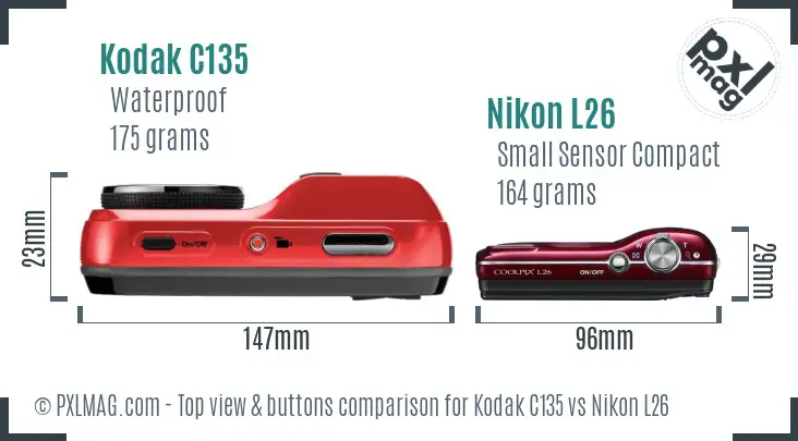 Kodak C135 vs Nikon L26 top view buttons comparison