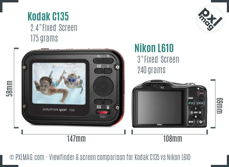 Kodak C135 vs Nikon L610 Screen and Viewfinder comparison Kodak C135 vs Nikon L610 Screen and Viewfinder comparison