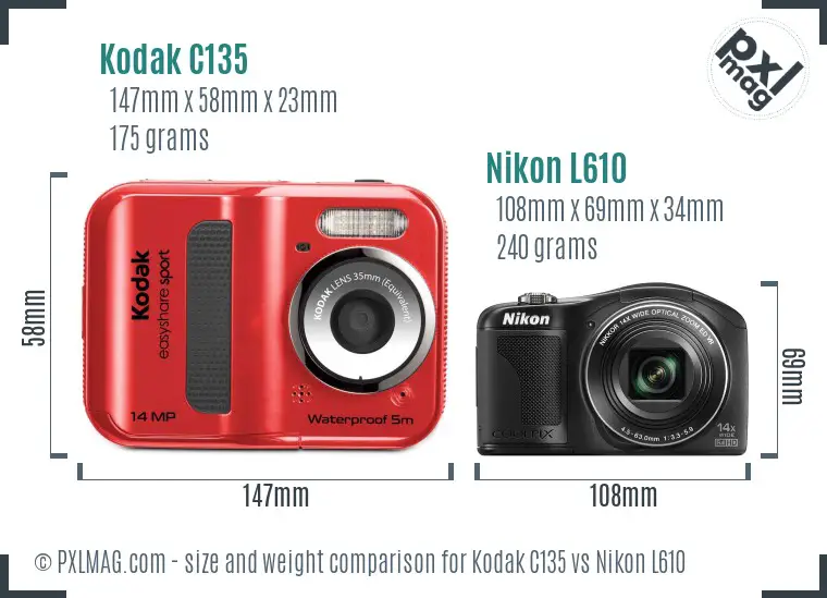 Kodak C135 vs Nikon L610 size comparison Kodak C135 vs Nikon L610 size comparison