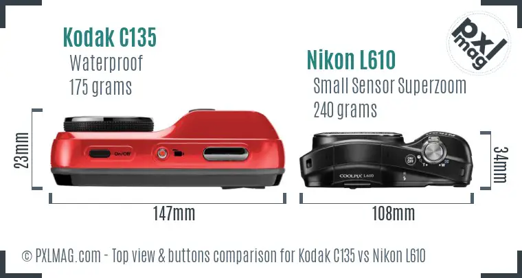 Kodak C135 vs Nikon L610 top view buttons comparison Kodak C135 vs Nikon L610 top view buttons comparison
