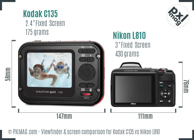 Kodak C135 vs Nikon L810 Screen and Viewfinder comparison