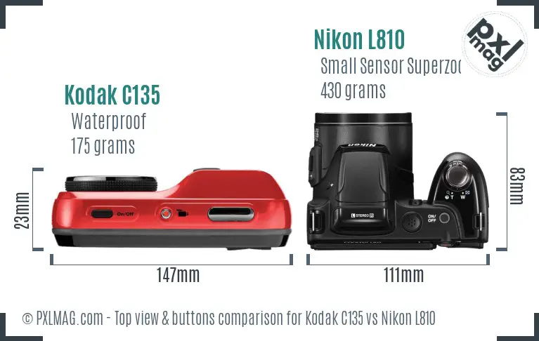 Kodak C135 vs Nikon L810 top view buttons comparison