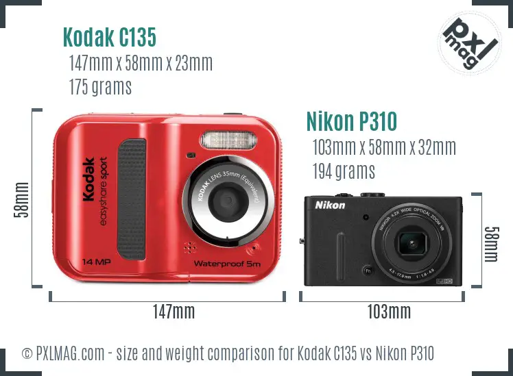 Kodak C135 vs Nikon P310 size comparison