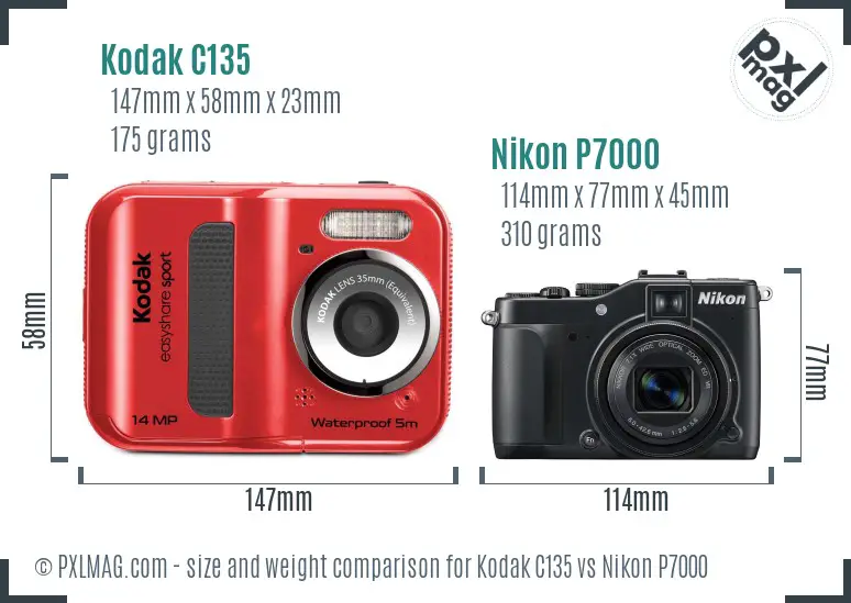 Kodak C135 vs Nikon P7000 size comparison Kodak C135 vs Nikon P7000 size comparison