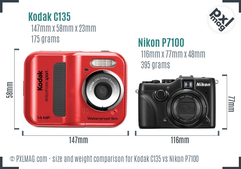 Kodak C135 vs Nikon P7100 size comparison