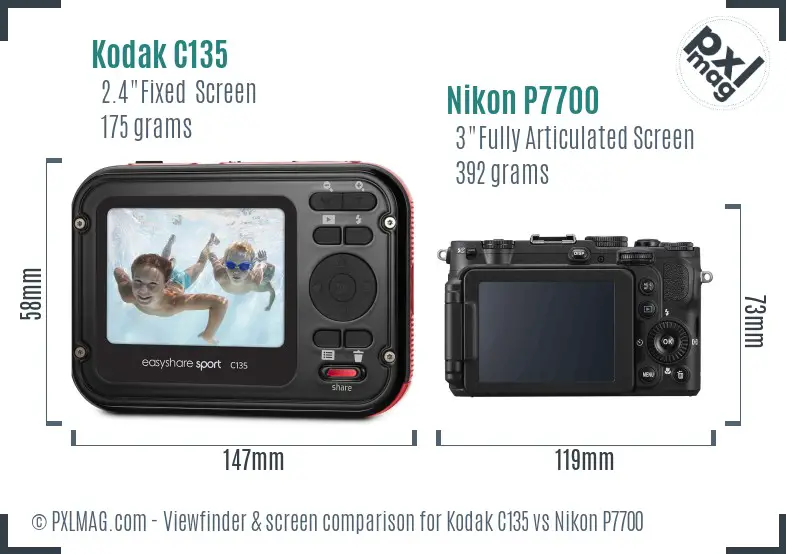 Kodak C135 vs Nikon P7700 Screen and Viewfinder comparison