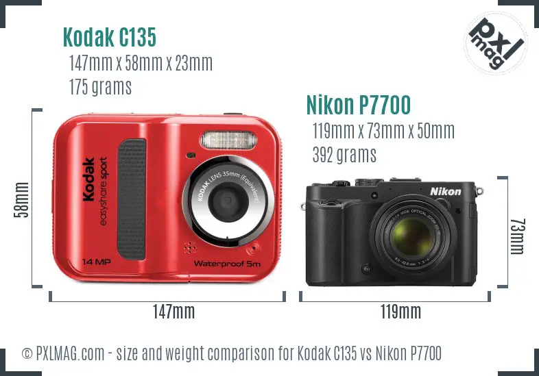 Kodak C135 vs Nikon P7700 size comparison