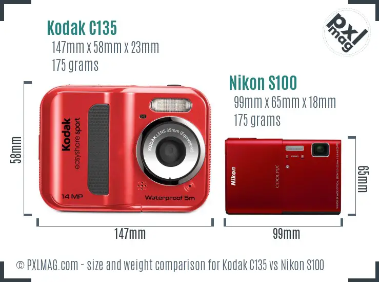 Kodak C135 vs Nikon S100 size comparison