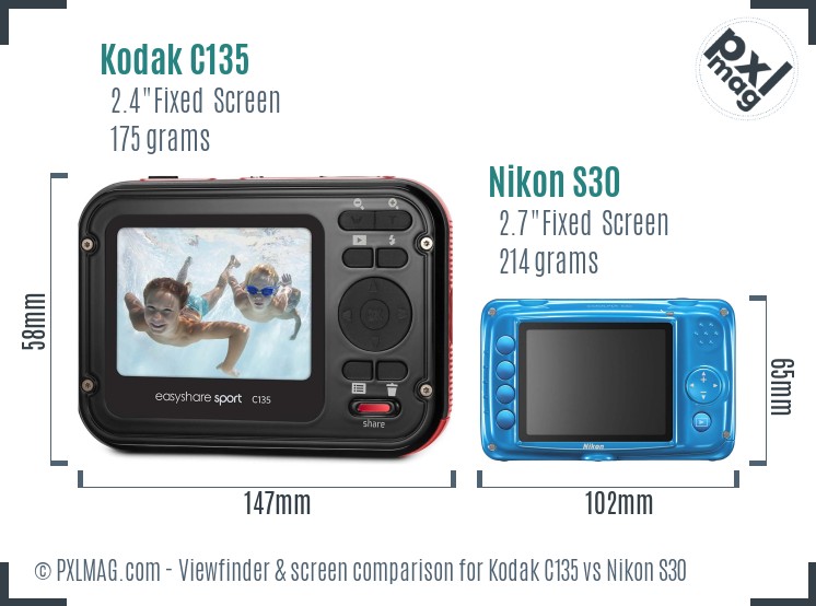 Kodak C135 vs Nikon S30 Screen and Viewfinder comparison