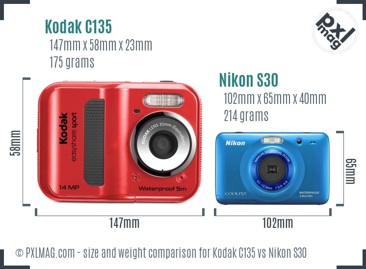 Kodak C135 vs Nikon S30 size comparison