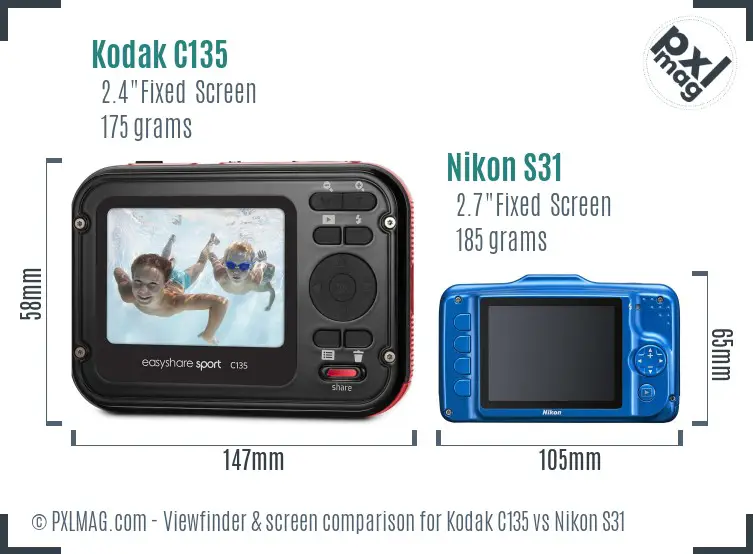 Kodak C135 vs Nikon S31 Screen and Viewfinder comparison