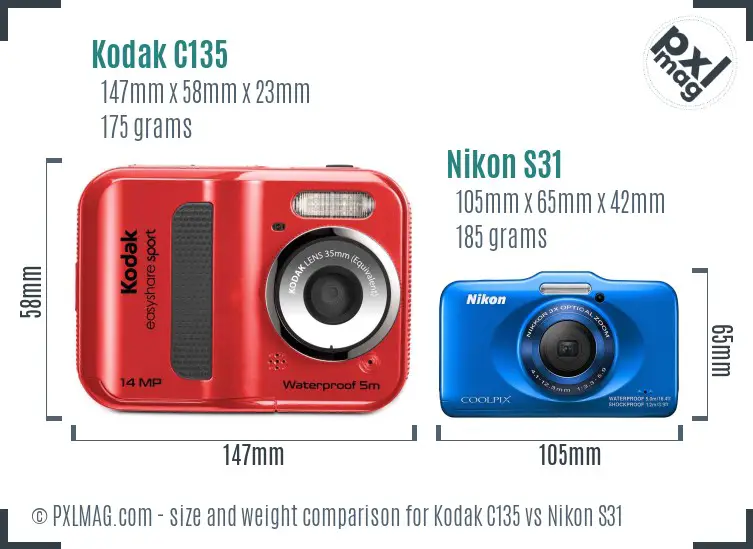 Kodak C135 vs Nikon S31 size comparison