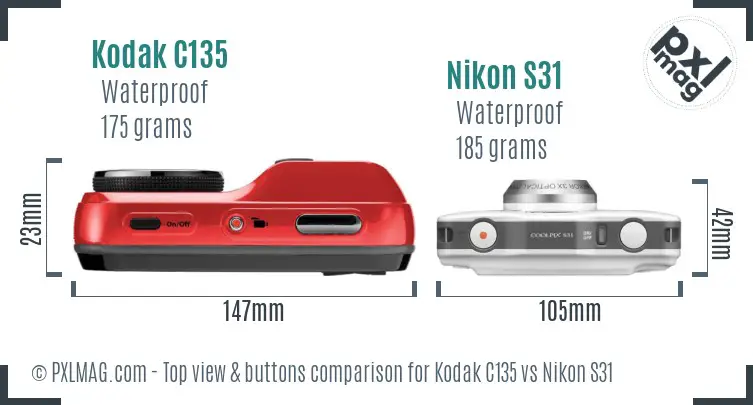 Kodak C135 vs Nikon S31 top view buttons comparison