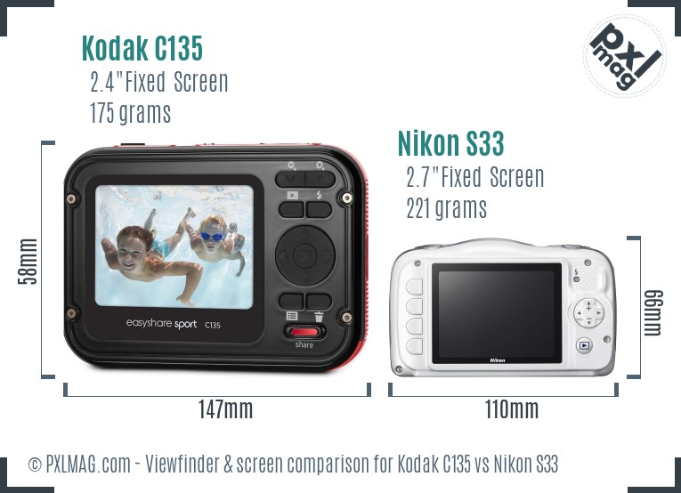 Kodak C135 vs Nikon S33 Screen and Viewfinder comparison