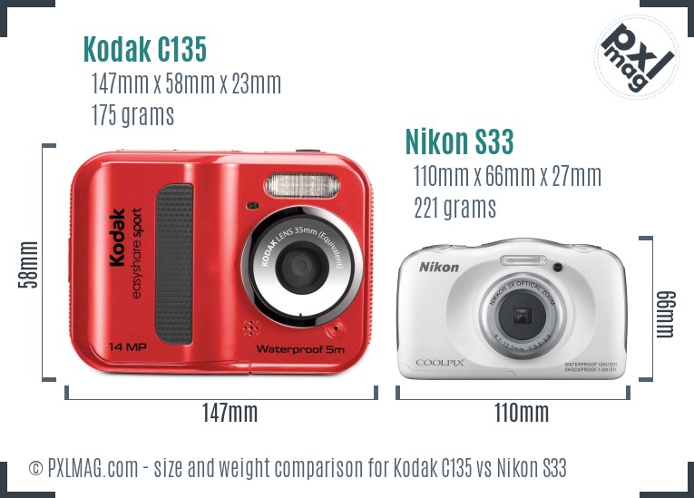 Kodak C135 vs Nikon S33 size comparison
