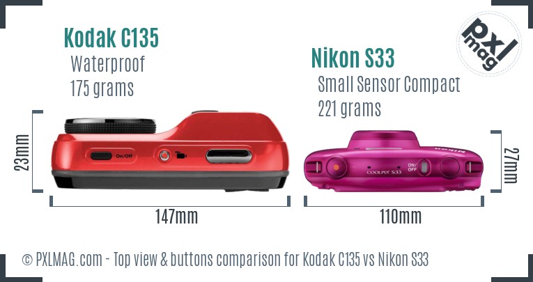 Kodak C135 vs Nikon S33 top view buttons comparison