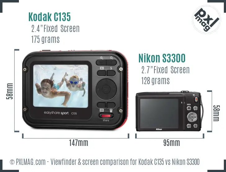 Kodak C135 vs Nikon S3300 Screen and Viewfinder comparison