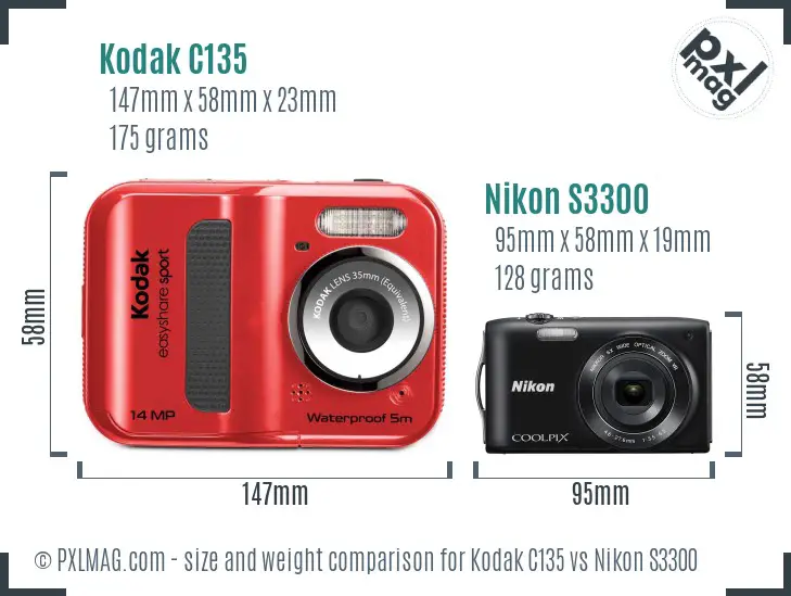 Kodak C135 vs Nikon S3300 size comparison