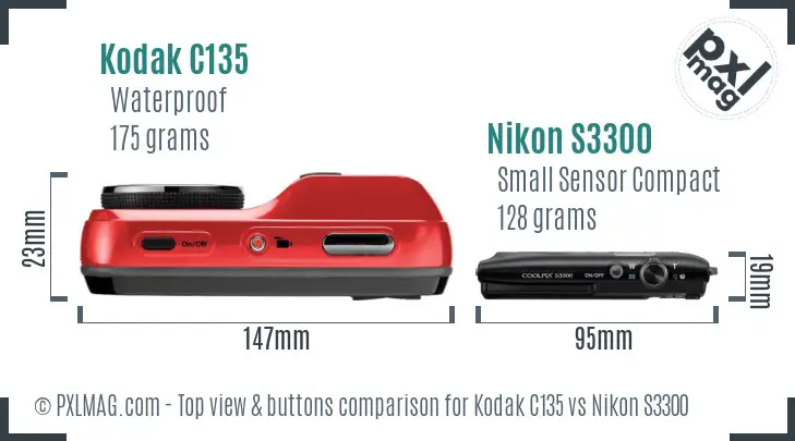 Kodak C135 vs Nikon S3300 top view buttons comparison