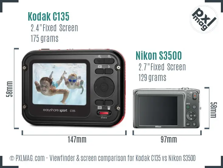 Kodak C135 vs Nikon S3500 Screen and Viewfinder comparison