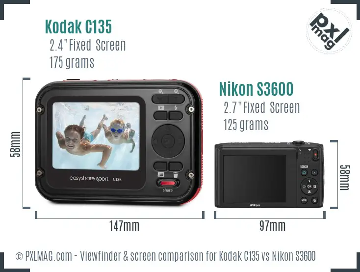 Kodak C135 vs Nikon S3600 Screen and Viewfinder comparison
