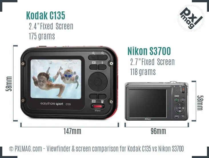 Kodak C135 vs Nikon S3700 Screen and Viewfinder comparison