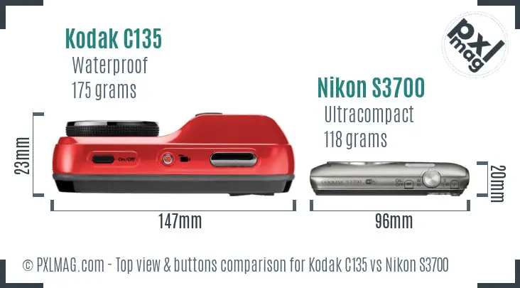 Kodak C135 vs Nikon S3700 top view buttons comparison