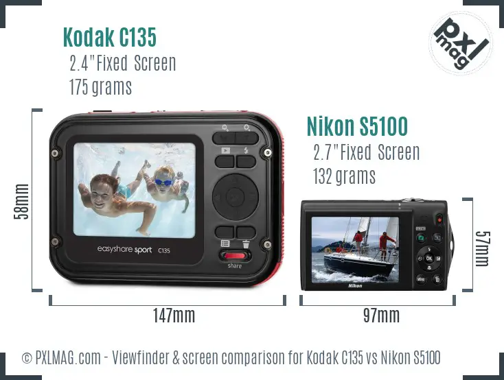 Kodak C135 vs Nikon S5100 Screen and Viewfinder comparison