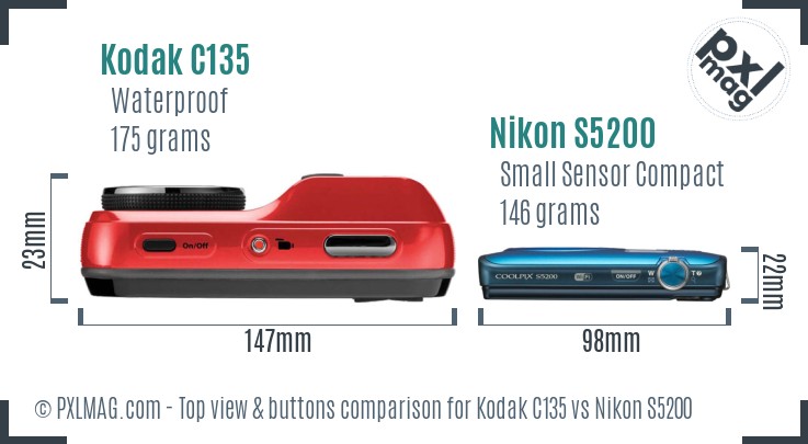 Kodak C135 vs Nikon S5200 top view buttons comparison