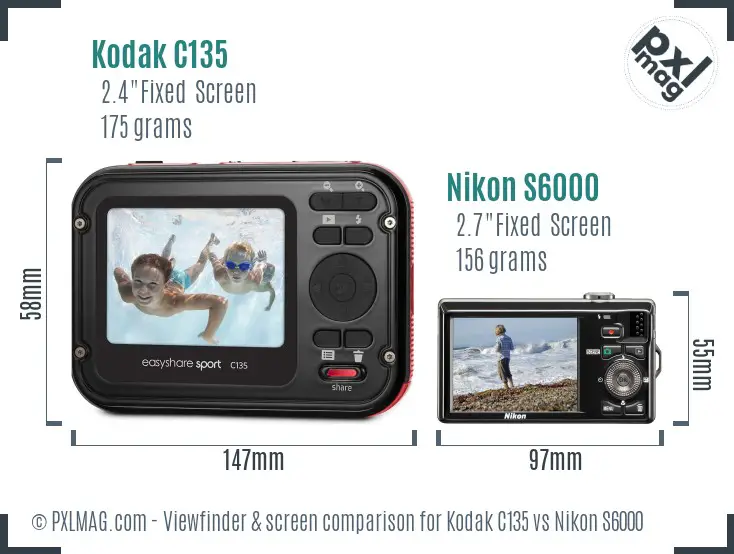 Kodak C135 vs Nikon S6000 Screen and Viewfinder comparison