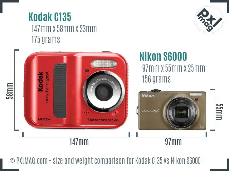 Kodak C135 vs Nikon S6000 size comparison