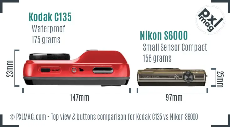 Kodak C135 vs Nikon S6000 top view buttons comparison