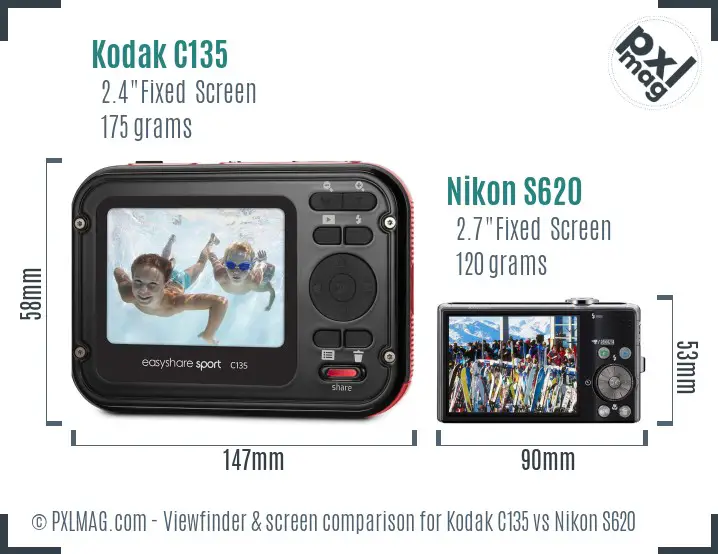Kodak C135 vs Nikon S620 Screen and Viewfinder comparison