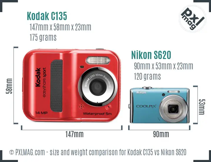 Kodak C135 vs Nikon S620 size comparison