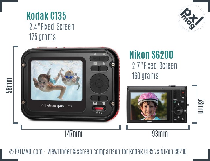 Kodak C135 vs Nikon S6200 Screen and Viewfinder comparison