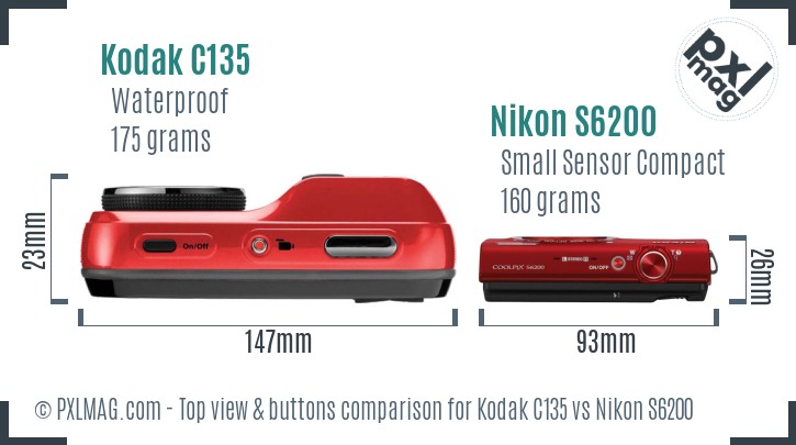Kodak C135 vs Nikon S6200 top view buttons comparison