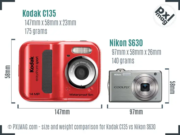 Kodak C135 vs Nikon S630 size comparison