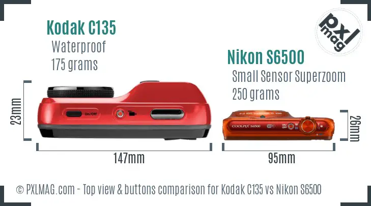 Kodak C135 vs Nikon S6500 top view buttons comparison