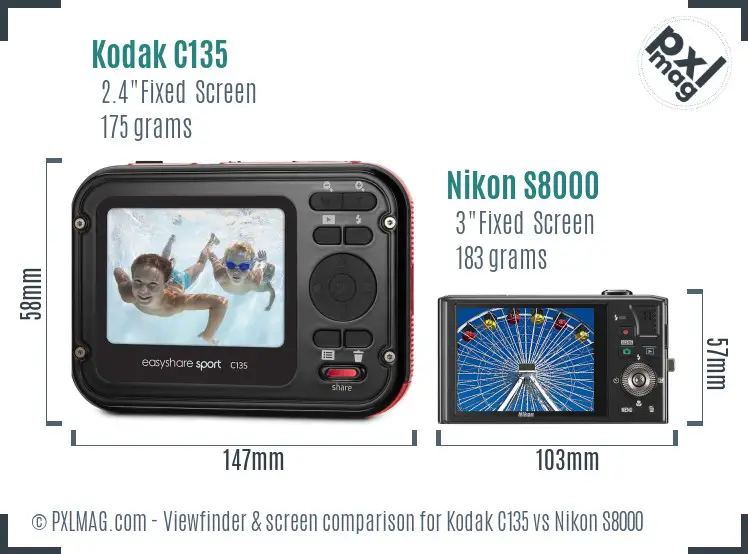 Kodak C135 vs Nikon S8000 Screen and Viewfinder comparison