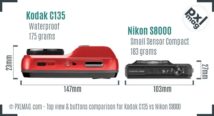 Kodak C135 vs Nikon S8000 top view buttons comparison