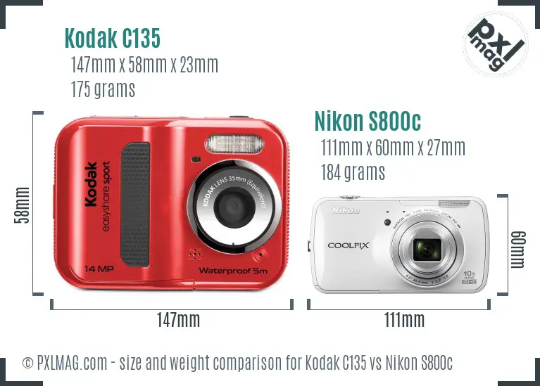 Kodak C135 vs Nikon S800c size comparison