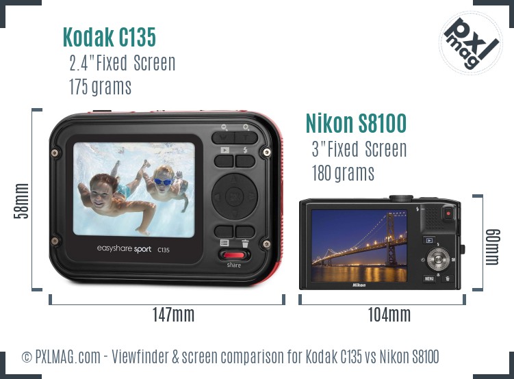 Kodak C135 vs Nikon S8100 Screen and Viewfinder comparison