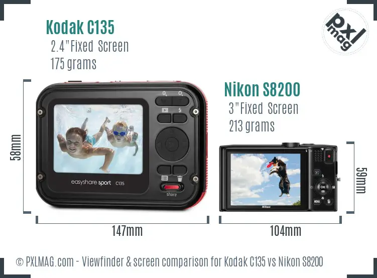 Kodak C135 vs Nikon S8200 Screen and Viewfinder comparison