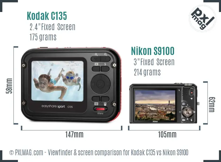 Kodak C135 vs Nikon S9100 Screen and Viewfinder comparison